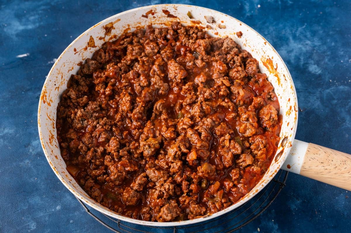 sloppy joe with homemade sauce in a skillet