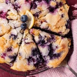 closeup of blueberry lemon cake