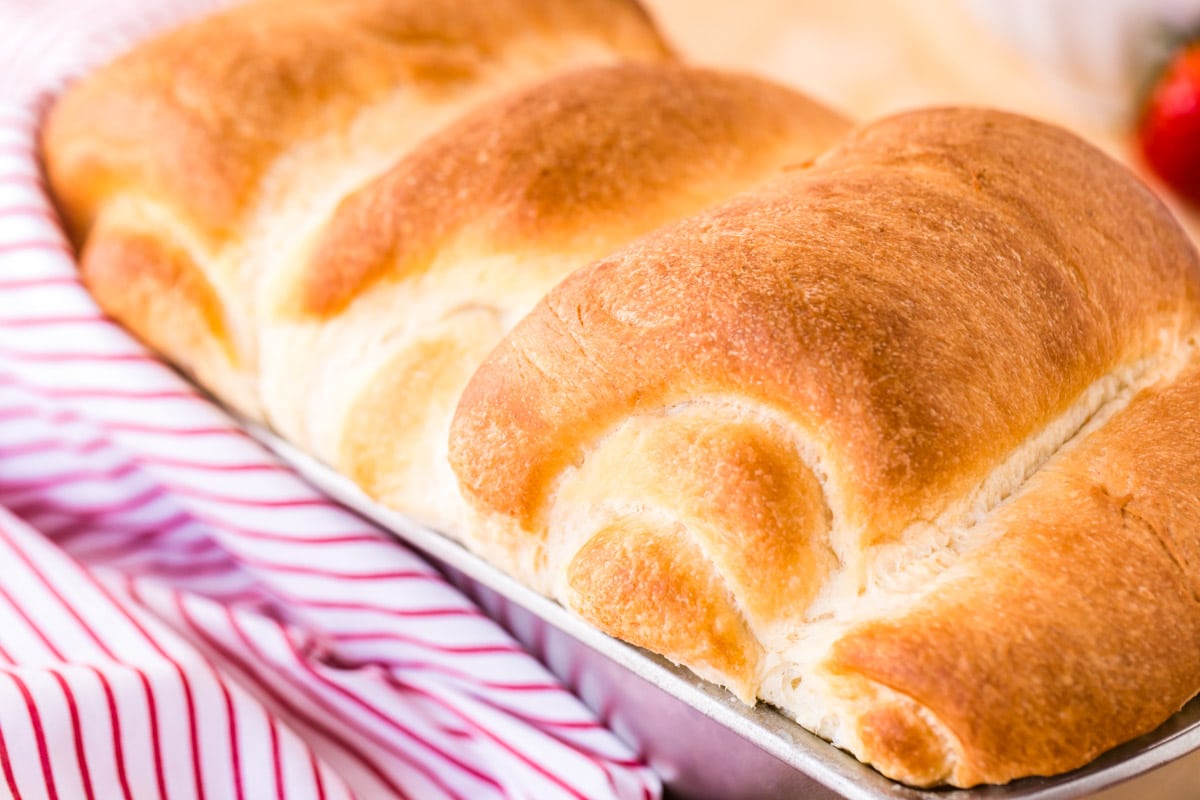 milk bread in a baking pan