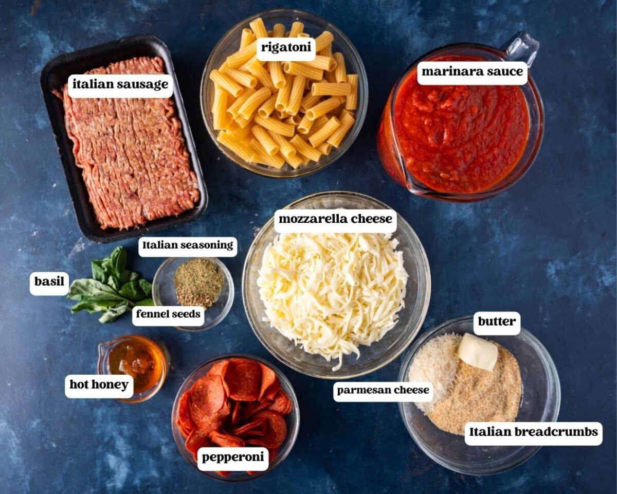 ingredients for pizza pasta on a table