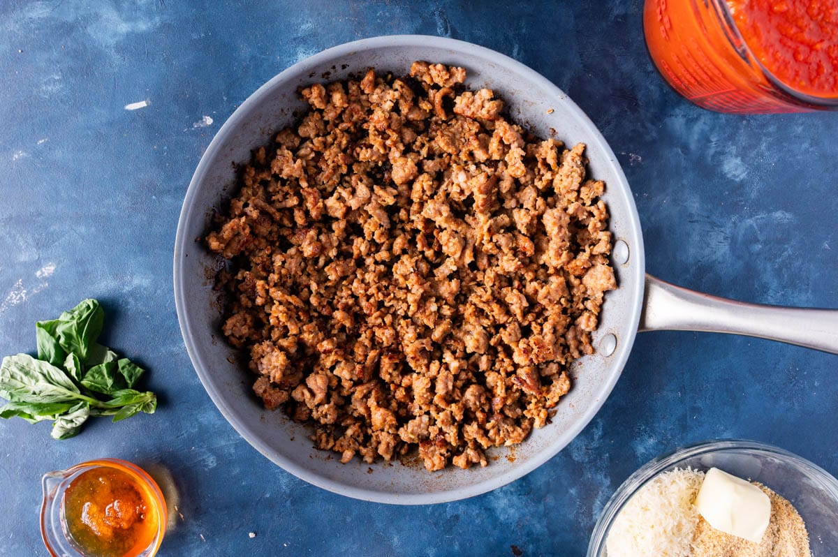 ground beef in a skillet