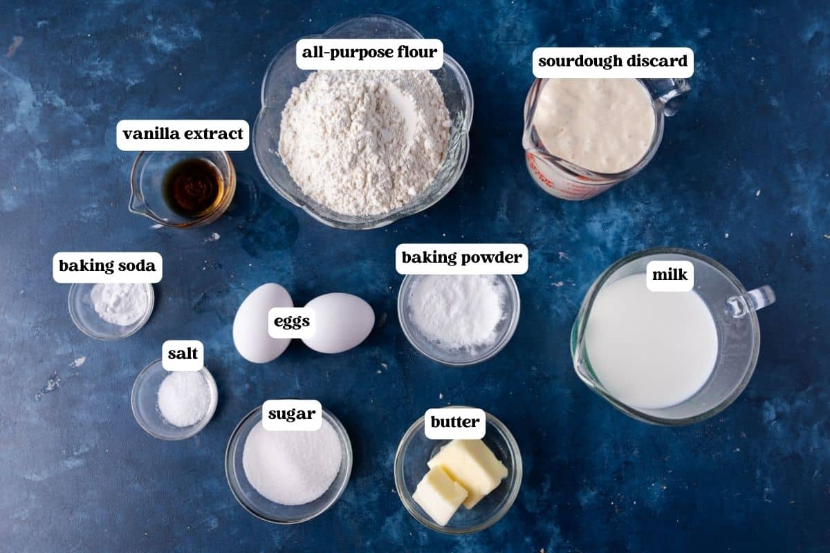 sourdough waffles ingredients on a table