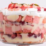 strawberry cheesecake trifle on a table