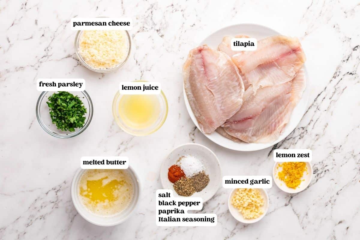 baked tilapia ingredients on a table