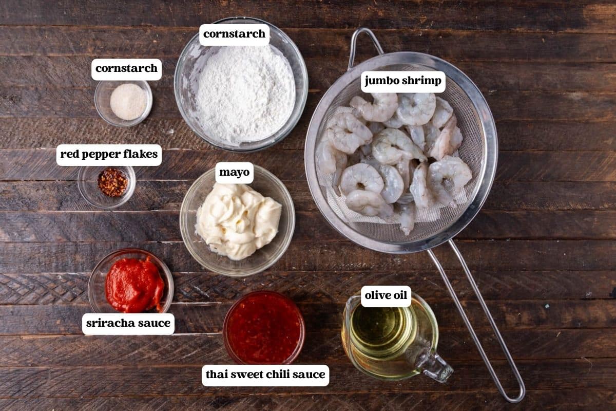 bang bang shrimp ingredients on a table