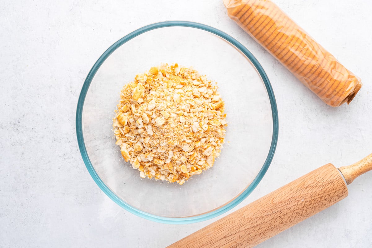 ritz crackers crumbled in a bowl