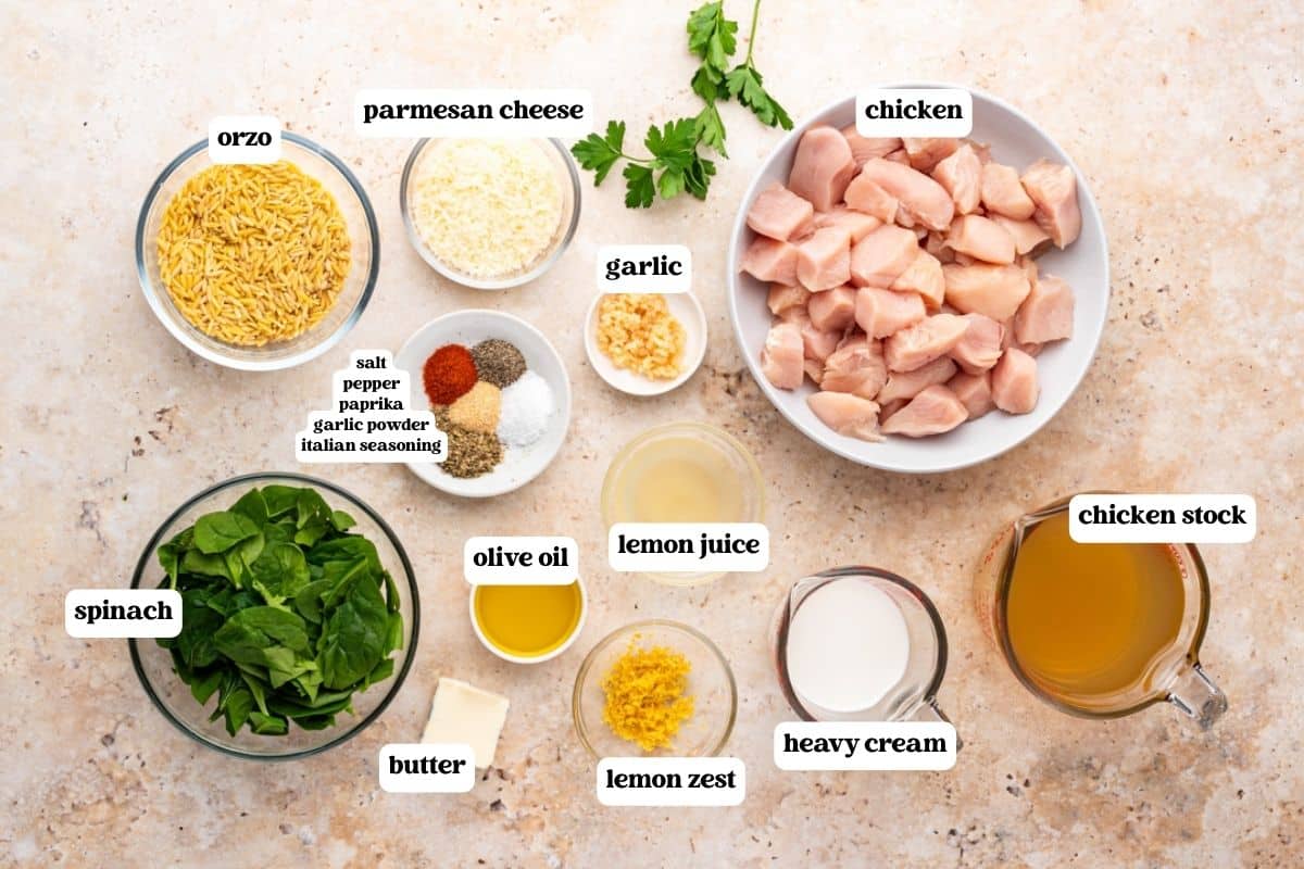 lemon chicken orzo ingredients on a table
