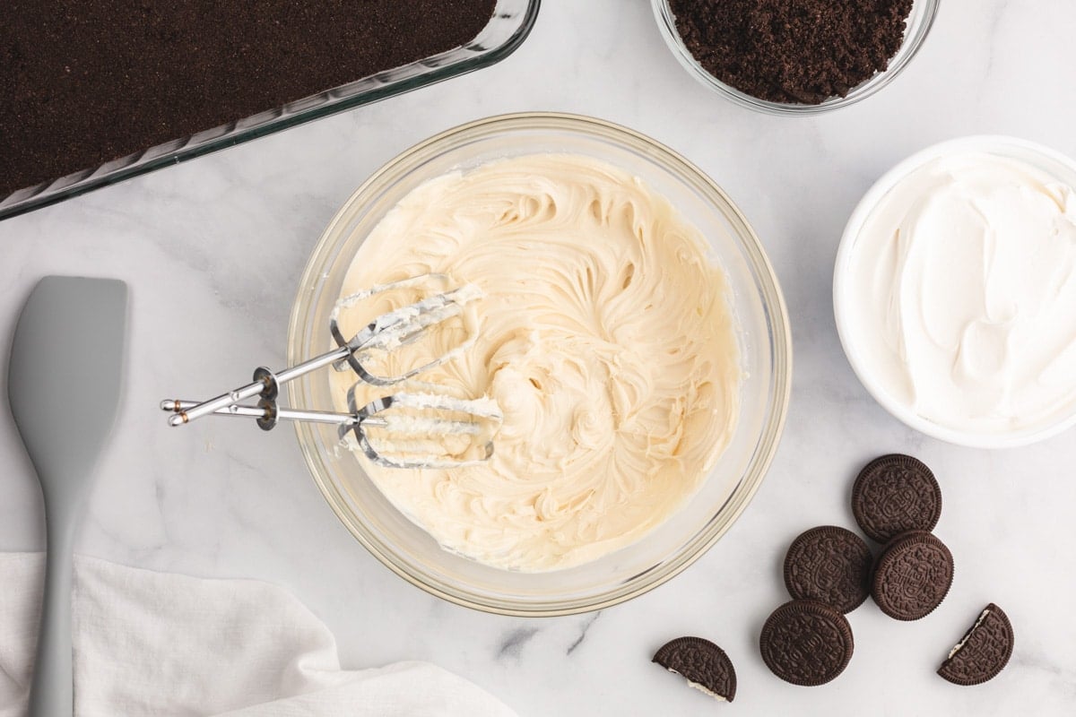 whipped cream cheese in a bowl