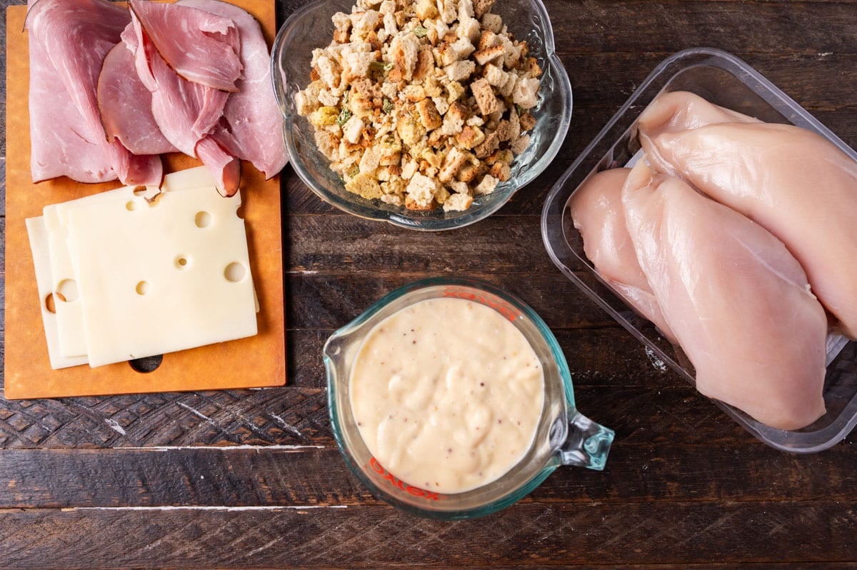 sauce mixture in a mixing cup for chicken cordon bleu