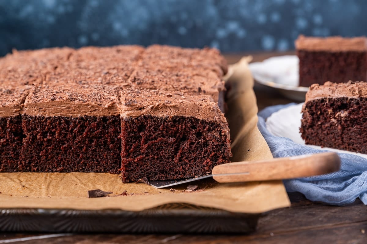 sour cream chocolate cake on a table
