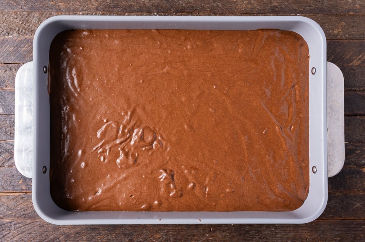 unbaked cake in a 9x13 pan