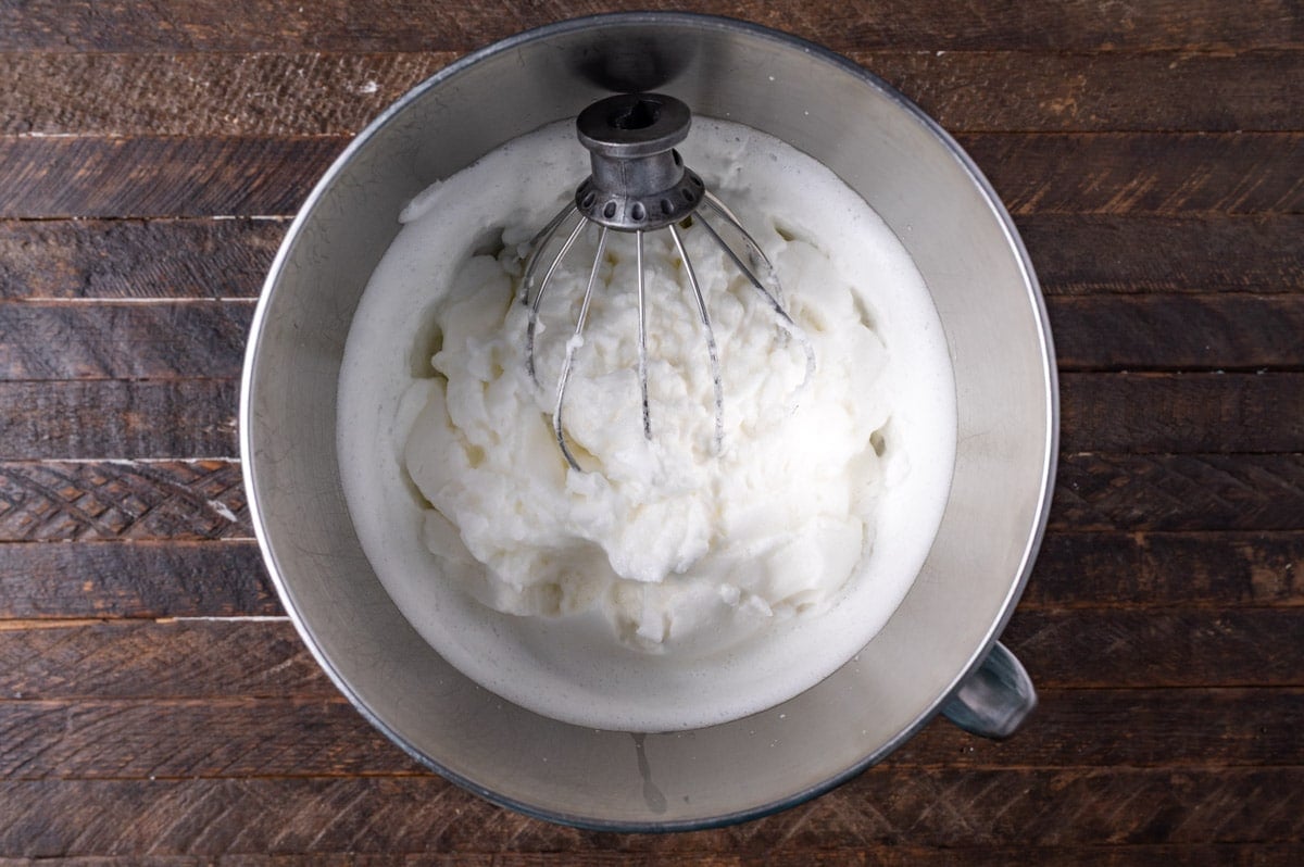 whipped egg whites in a bowl