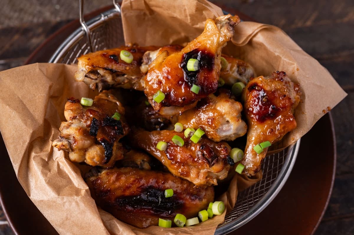honey garlic chicken wings on a table