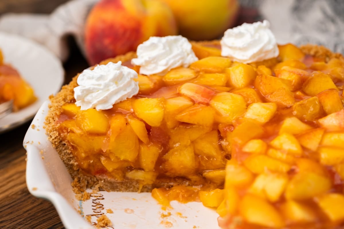 peach pie with jello on a table