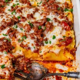 lasagna casserole with lasagna noodles in a pan
