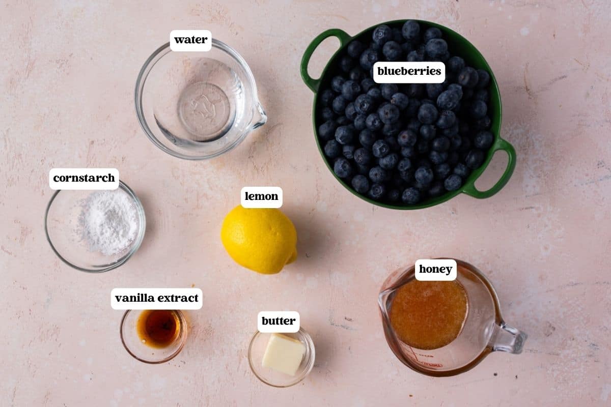 ingredients for blueberry compote on a table