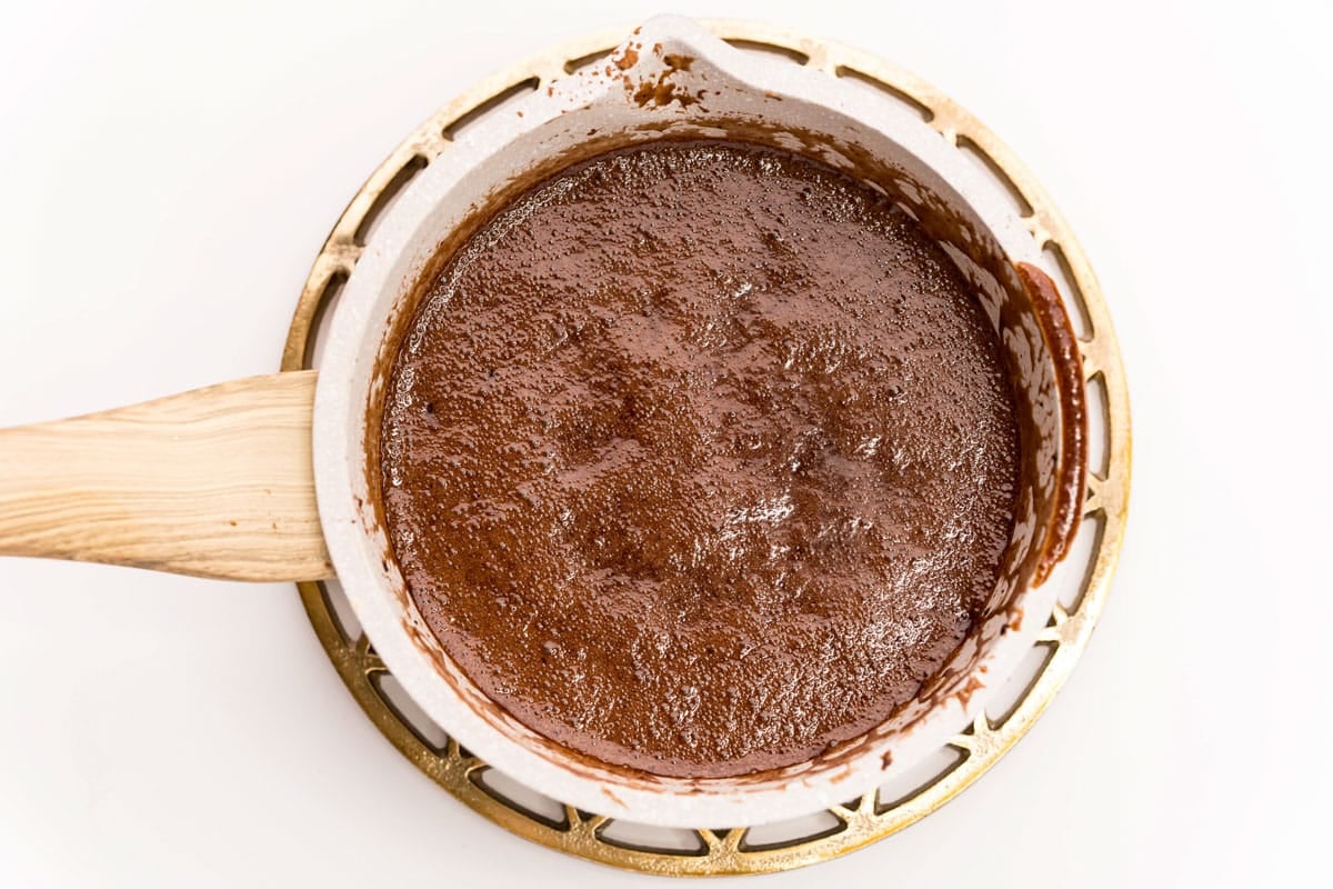 chocolate frosting in a saucepan