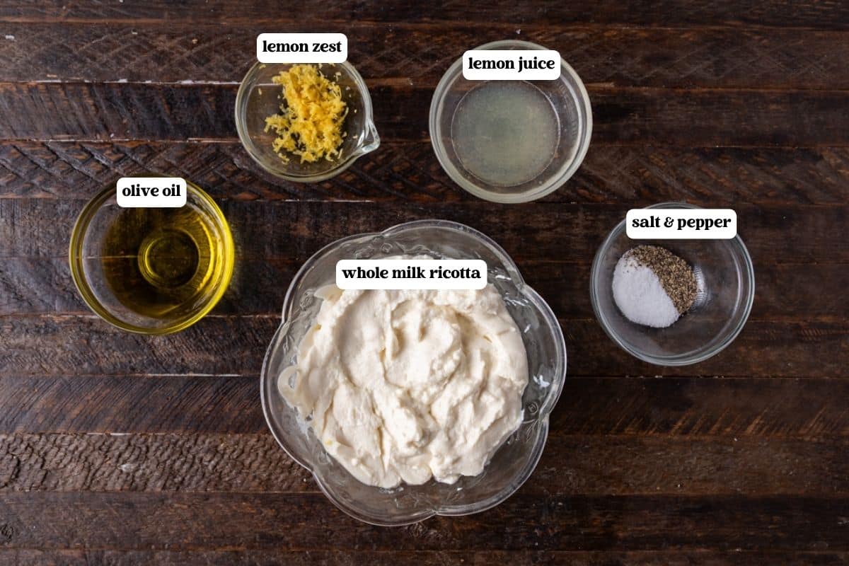 whipped ricotta ingredients on a table