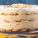 banana pudding in a glass bowl on a table