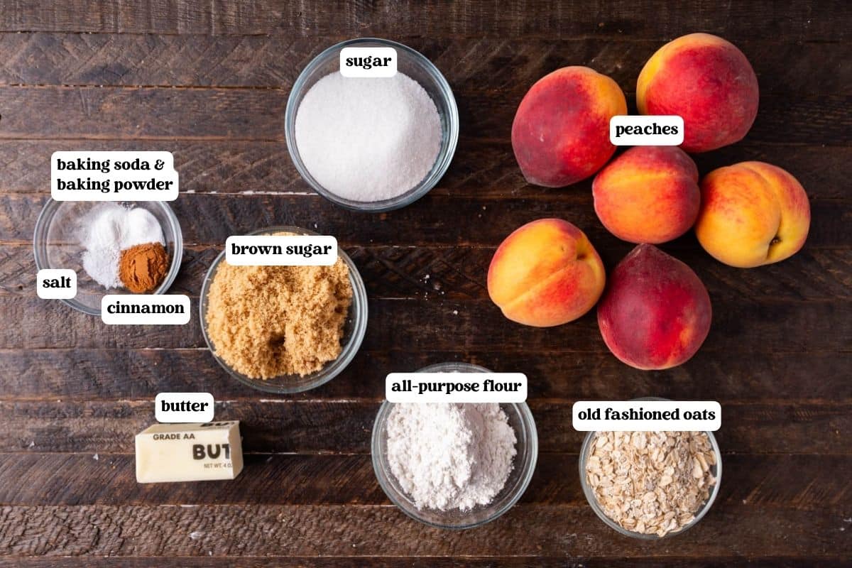peach crisp ingredients on a table