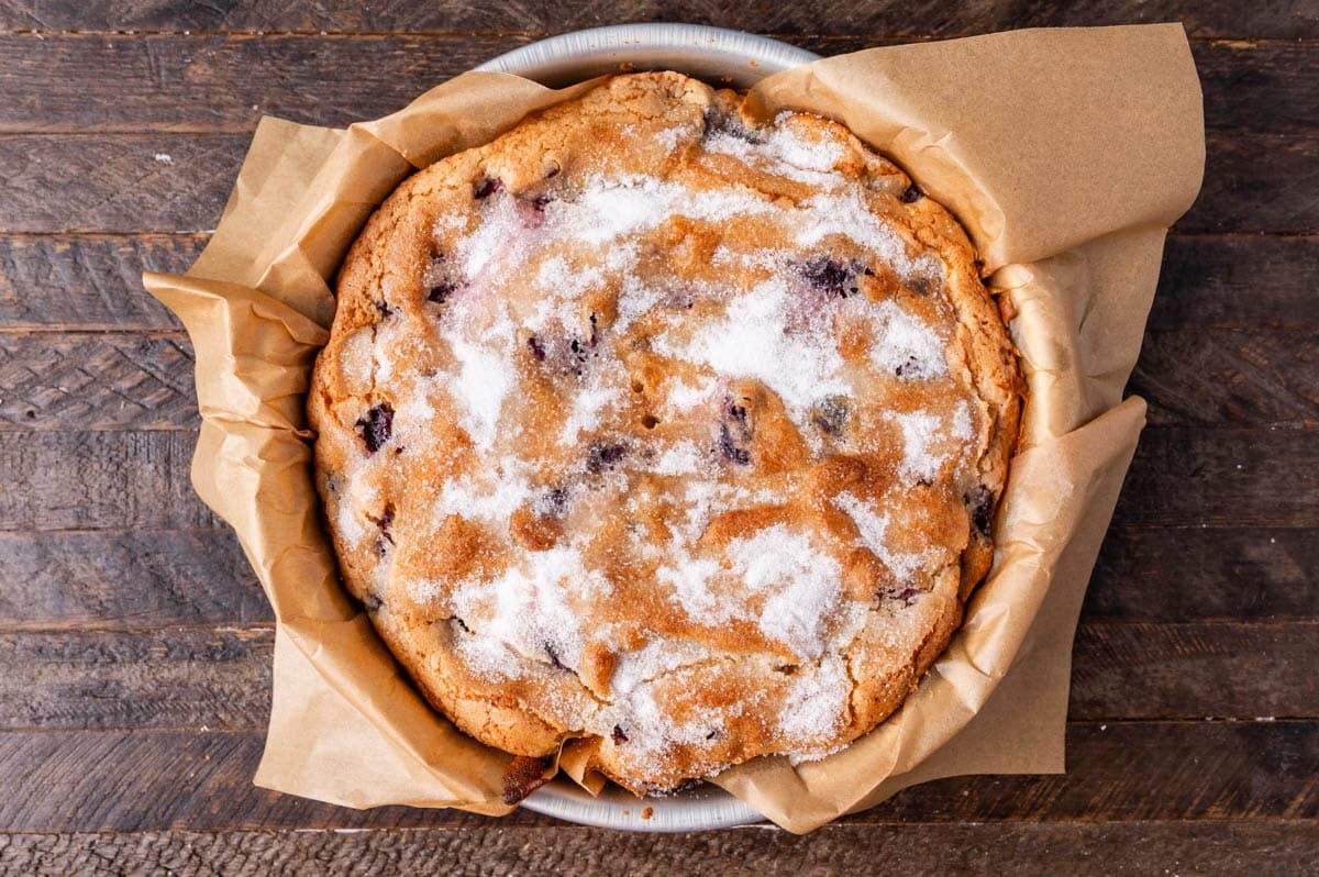 baked cake with sugar on top