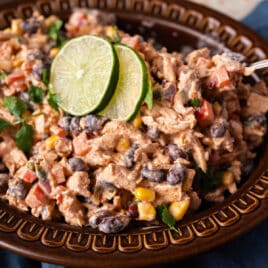 cold chicken salad with mexican flavors in a bowl