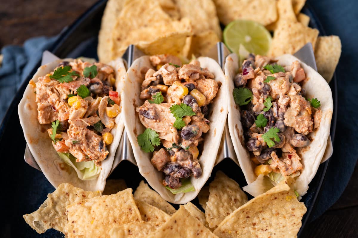 chicken salad in a flour tortillas on a table
